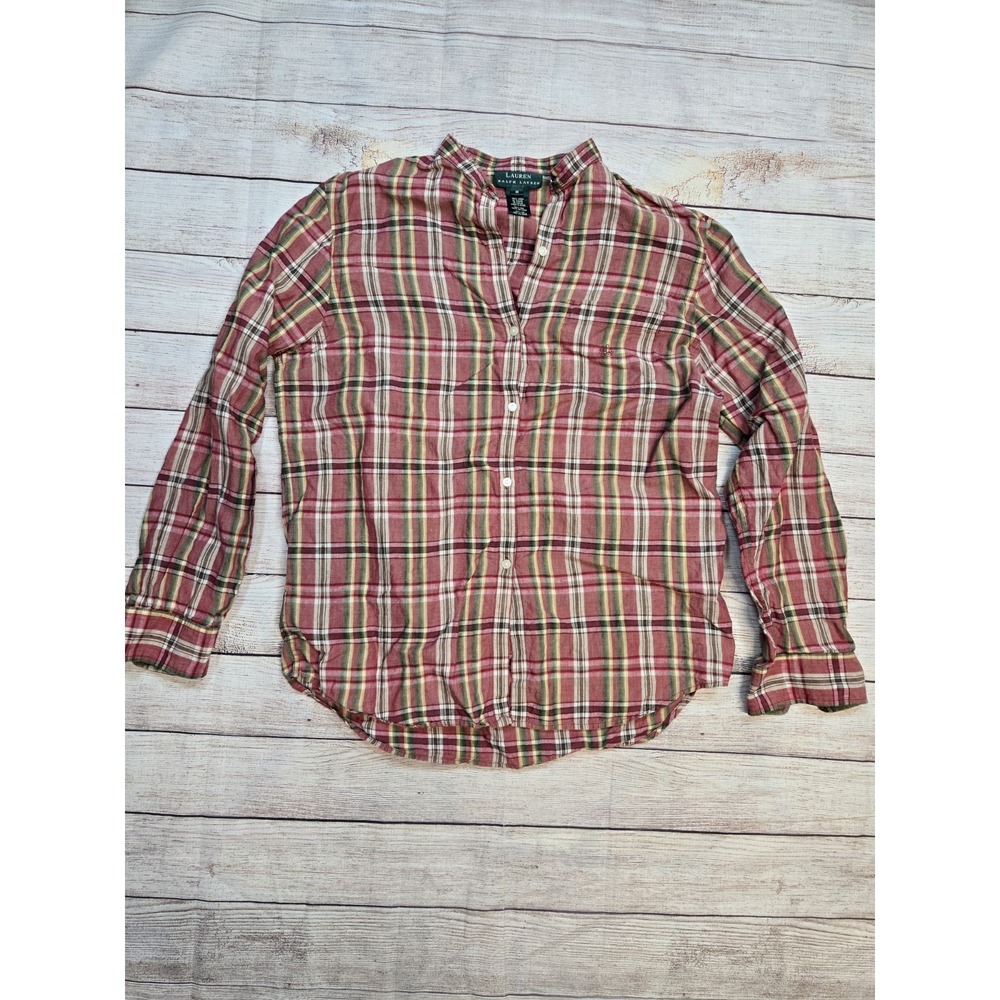 LRL Ralph Lauren Shirt 100% Linen Plaid Long Sleeve Shirt Button Up Size Medium